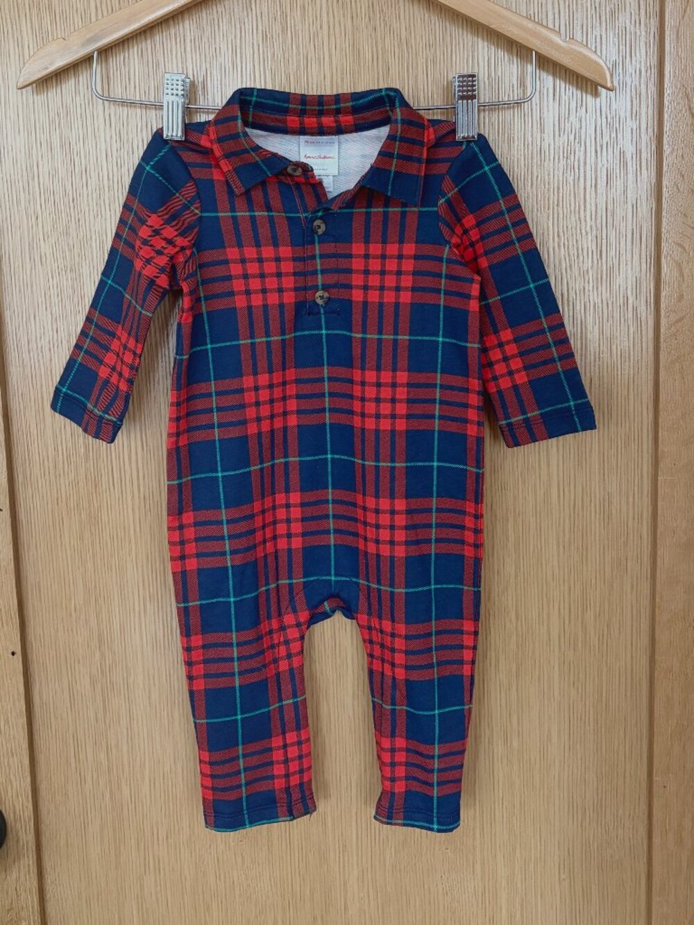 Hanna Andersson Baby Long Sleeve Plaid French Terry Romper, Size 6-12M